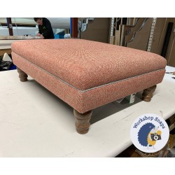 Wentwood Plain Top Footstool with Border 81 x 61cm (32 x 24") COM Colefax & Fowler Tyndall Red - Contrast Border Piping in Samuel & Sons Cambridge Collection Celestial Blue - 5ins Turned Oak Leg 8313