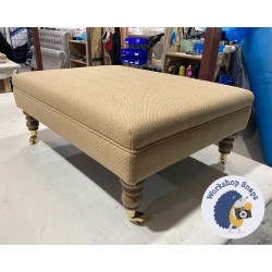 Wentwood Plain Top Footstool with Border 81 x 61cm (32 x 24") COM Linwood Westray Camel - Self Piped - 7ins Castor Oak Leg 6650