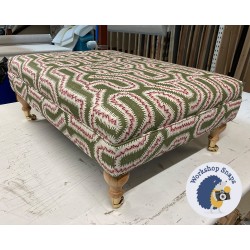 Wentwood Plain Top Footstool with Border 81 x 61cm (32 x 24") COM Rapture & Wright Moorish Maze Bronze Green - Single Piped Trim - 6ins Castor Natural Leg 8522