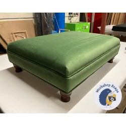Wentwood Plain Top Footstool with Border 81 x 61cm (32 x 24") Flat Velvet Forest Green - Piped Trim - 4ins Turned Mahogany Leg 7927