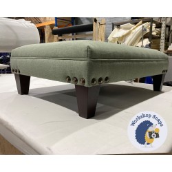 Wentwood Plain Top Footstool with Border 81 x 61cm (32 x 24") House Cotton Forest - Corner Vintage Stud Trim - 5ins Tapered Mahogany Leg 6448