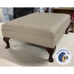 Wentwood Plain Top Footstool with Border 81 x 61cm (32 x 24") Tinsmiths Ticking Stripe Black - Piped Trim - 6ins Queen Anne Mahogany Leg 7550