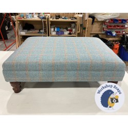 Wentwood Plain Top Footstool with Border 81 x 61cm (32 x 24") Wool Check Powder - 5ins Turned Mahogany Leg 6403