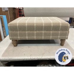 Fernworthy Shallow Buttoned Footstool with Border 81 x 61cm (32 x 24") COM Moons Hawes Natural - Bespoke Height 14ins - 5ins Turned Oak Leg 6871