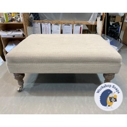 Fernworthy Shallow Buttoned Footstool with Border 81 x 61cm (32 x 24") Basket Wave Off White - 7.5" Castor Washed Oak Leg 5306
