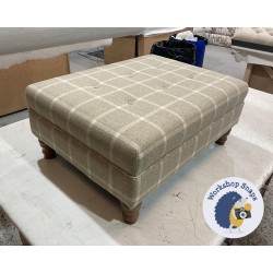 Fernworthy Shallow Buttoned Footstool with Border 81 x 61cm (32 x 24") COM Moons Hawes Natural - Bespoke Height 14ins - 5ins Turned Oak Leg 6871