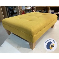 Fernworthy Shallow Buttoned Footstool with Border 81 x 61cm (32 x 24") Faux Wool Mustard - 5ins Tapered Natural Leg 6958