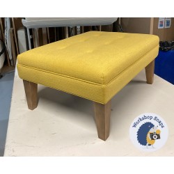 Fernworthy Shallow Buttoned Footstool with Border 81 x 61cm (32 x 24") Soft Weave Mustard - Single Piped Trim - 9ins Tapered Oak Leg 8472