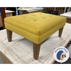 Fernworthy Shallow Buttoned Footstool with Border 81 x 61cm (32 x 24") Soft Weave Mustard - Single Piped Trim - 9ins Tapered Oak Leg 8593