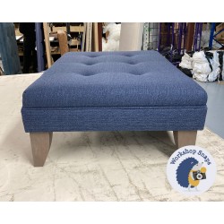 Fernworthy Shallow Buttoned Footstool with Border 81 x 61cm (32 x 24") Textured Weave Indigo - 6ins Convex Tapered Washed Oak Leg 8042