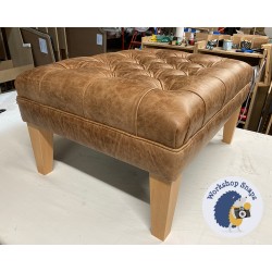 Glenmore Deep Buttoned Footstool with Border 81 x 61cm (32 x 24") Antique Matt Leather Honey - Increased Pad Height by 5cm - 9ins Tapered Natural Leg 8551 Glenmore Deep Buttoned Footstool with Border 81 x 61cm (32 x 24") Antique Matt Leather Honey - Increased Pad Height by 5cm - 9ins Tapered Natural Leg 8551
