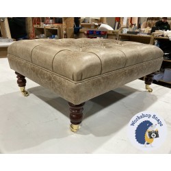 Glenmore Deep Buttoned Footstool with Border 81 x 61cm (32 x 24") Antique Matt Leather Walnut - Bespoke 1ins Pad Increase / 14ins Finish Height - 7ins Castor Mahogany Leg 6555 Glenmore Deep Buttoned Footstool with Border 81 x 61cm (32 x 24") Antique Matt Leather Walnut - Bespoke 1ins Pad Increase / 14ins Finish Height - 7ins Castor Mahogany Leg 6555