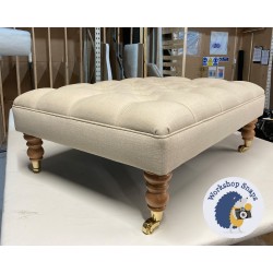 Glenmore Deep Buttoned Footstool with Border 81 x 61cm (32 x 24") COM Romo Linara Rye - 7ins Castor Natural Leg 8273 Glenmore Deep Buttoned Footstool with Border 81 x 61cm (32 x 24") COM Romo Linara Rye - 7ins Castor Natural Leg 8273