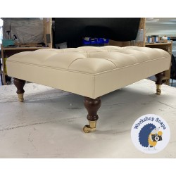 Glenmore Deep Buttoned Footstool with Border 81 x 61cm (32 x 24") Faux Leather Cream - 6ins Castor Mahogany Leg 8489 Glenmore Deep Buttoned Footstool with Border 81 x 61cm (32 x 24") Faux Leather Cream - 6ins Castor Mahogany Leg 8489