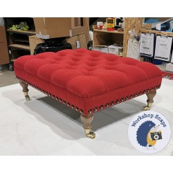 Glenmore Deep Buttoned Footstool with Border 81 x 61cm (32 x 24") Faux Wool Ruby - Full Vintage Stud Trim - 6ins Castor Leg Oak 4699 Glenmore Deep Buttoned Footstool with Border 81 x 61cm (32 x 24") Faux Wool Ruby - Full Vintage Stud Trim - 6ins Castor Leg Oak 4699