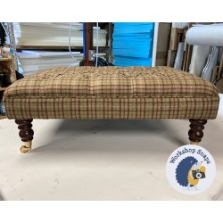 Glenmore Deep Buttoned Footstool with Border 81 x 61cm (32 x 24") Wool Check Sage - 7ins Castor Mahogany Leg 8425 Glenmore Deep Buttoned Footstool with Border 81 x 61cm (32 x 24") Wool Check Sage - 7ins Castor Mahogany Leg 8425