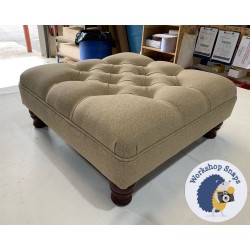 Glenmore Deep Buttoned Footstool with Border 61 x 61cm (24 x 24") Faux Wool Straw - 4ins Turned Mahogany Leg 4917 Glenmore Deep Buttoned Footstool with Border 61 x 61cm (24 x 24") Faux Wool Straw - 4ins Turned Mahogany Leg 4917