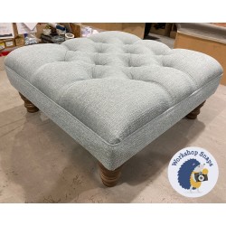 Glenmore Deep Buttoned Footstool with Border 61 x 61cm (24 x 24") Textured Weave Duck Egg - Self Piped - 5ins Turned Oak Leg 5719 Glenmore Deep Buttoned Footstool with Border 61 x 61cm (24 x 24") Textured Weave Duck Egg - Self Piped - 5ins Turned Oak Leg 5719