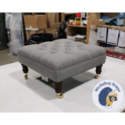 Glenmore Deep Buttoned Footstool with Border 61 x 61cm (24 x 24") Textured Weave Iron - Piped Trim - 7ins Castor Leg Mahogany 4673 Glenmore Deep Buttoned Footstool with Border 61 x 61cm (24 x 24") Textured Weave Iron - Piped Trim - 7ins Castor Leg Mahogany 4673