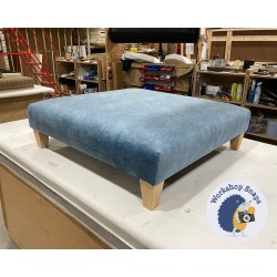 Arden Plain Top Footstool 91 x 91cm (36 x 36") Marbled Velvet Blue Haze - 5ins Tapered Natural Leg 6127