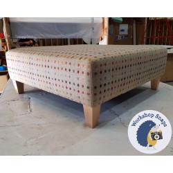 Arden Plain Top Footstool 91 x 91cm (36 x 36") Wool Multi Spot Natural - BESPOKE Increased Pad Height - 5ins Tapered Natural Leg 38993