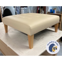 Cannock Shallow Buttoned Footstool 91 x 91cm (36 x 36") Faux Leather Cream - Piped Trim - 9ins Tapered Natural Leg 7769