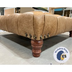 Kinver Deep Buttoned Footstool 91 x 91cm (36 x 36") Antique Matt Leather Honey - Vintage Corner Stud Trim - 5ins Turned Mahogany Leg 5724 Kinver Deep Buttoned Footstool 91 x 91cm (36 x 36") Antique Matt Leather Honey - Vintage Corner Stud Trim - 5ins Turned Mahogany Leg 5724