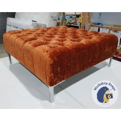 Kinver Deep Buttoned Footstool 91 x 91cm (36 x 36") BESPOKE Increased Pad Height - Crushed Velvet Orange - 6" Metal Legs 4297 Kinver Deep Buttoned Footstool 91 x 91cm (36 x 36") BESPOKE Increased Pad Height - Crushed Velvet Orange - 6" Metal Legs 4297