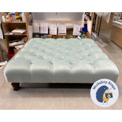 Kinver Deep Buttoned Footstool 91 x 91cm (36 x 36") COM Harlequin Fabric Entity Plains Aqua - 4" Turned Mahogany Leg 5280 Kinver Deep Buttoned Footstool 91 x 91cm (36 x 36") COM Harlequin Fabric Entity Plains Aqua - 4" Turned Mahogany Leg 5280