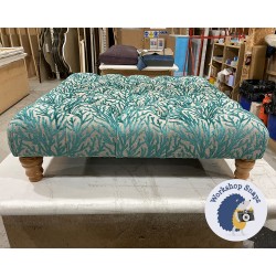 Kinver Deep Buttoned Footstool 91 x 91cm (36 x 36") COM Jane Clayton Kai Reef Teal - 5ins Turned Natural Leg 6406 Kinver Deep Buttoned Footstool 91 x 91cm (36 x 36") COM Jane Clayton Kai Reef Teal - 5ins Turned Natural Leg 6406