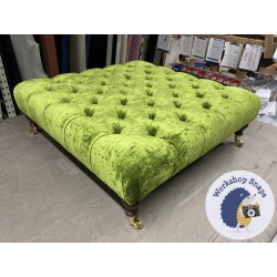 Kinver Deep Buttoned Footstool 91 x 91cm (36 x 36") Crushed Velvet Pistachio - 6ins Castor Mahogany Leg 6018 Kinver Deep Buttoned Footstool 91 x 91cm (36 x 36") Crushed Velvet Pistachio - 6ins Castor Mahogany Leg 6018