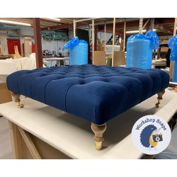Kinver Deep Buttoned Footstool 91 x 91cm (36 x 36") Flat Velvet Dark Blue - 6ins Castor Oak Leg 8165 Kinver Deep Buttoned Footstool 91 x 91cm (36 x 36") Flat Velvet Dark Blue - 6ins Castor Oak Leg 8165