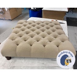 Kinver Deep Buttoned Footstool 91 x 91cm (36 x 36") House Cotton Sand - 4ins Turned Mahogany Leg 7387 Kinver Deep Buttoned Footstool 91 x 91cm (36 x 36") House Cotton Sand - 4ins Turned Mahogany Leg 7387