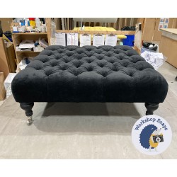 Kinver Deep Buttoned Footstool 91 x 91cm (36 x 36") House Velvet Black - 7.5ins Castor Oiled Oak Leg 5439 Kinver Deep Buttoned Footstool 91 x 91cm (36 x 36") House Velvet Black - 7.5ins Castor Oiled Oak Leg 5439