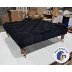Kinver Deep Buttoned Footstool 91 x 91cm (36 x 36") House Velvet Black - 7" Castor Leg Oak 4442 Kinver Deep Buttoned Footstool 91 x 91cm (36 x 36") House Velvet Black - 7" Castor Leg Oak 4442