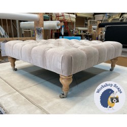 Kinver Deep Buttoned Footstool 91 x 91cm (36 x 36") House Velvet Stone - 7.5in Castor Leg Oiled Oak 5275 Kinver Deep Buttoned Footstool 91 x 91cm (36 x 36") House Velvet Stone - 7.5in Castor Leg Oiled Oak 5275