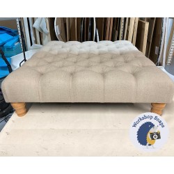 Kinver Deep Buttoned Footstool 91 x 91cm (36 x 36") Soft Weave Mist - 5ins Turned Natural Leg 7509 Kinver Deep Buttoned Footstool 91 x 91cm (36 x 36") Soft Weave Mist - 5ins Turned Natural Leg 7509