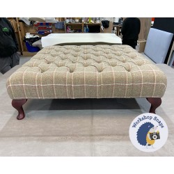 Kinver Deep Buttoned Footstool 91 x 91cm (36 x 36") Wook Check Yellow - 6" Queen Anne Mahogany Leg 5334 Kinver Deep Buttoned Footstool 91 x 91cm (36 x 36") Wook Check Yellow - 6" Queen Anne Mahogany Leg 5334