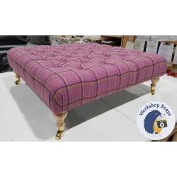 Kinver Deep Buttoned Footstool 91 x 91cm (36 x 36") Wool Check Pink - 6ins Castor Leg Natural 4201 Kinver Deep Buttoned Footstool 91 x 91cm (36 x 36") Wool Check Pink - 6ins Castor Leg Natural 4201