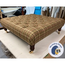 Kinver Deep Buttoned Footstool 91 x 91cm (36 x 36") Wool Check Sage - 7ins Castor Mahogany Leg 8321 Kinver Deep Buttoned Footstool 91 x 91cm (36 x 36") Wool Check Sage - 7ins Castor Mahogany Leg 8321