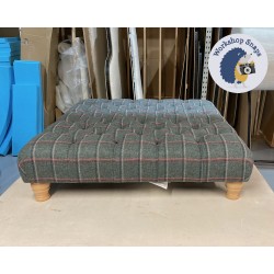 Kinver Deep Buttoned Footstool 91 x 91cm (36 x 36") Wool Check Teal - 4ins Turned Natural Leg 7786 Kinver Deep Buttoned Footstool 91 x 91cm (36 x 36") Wool Check Teal - 4ins Turned Natural Leg 7786