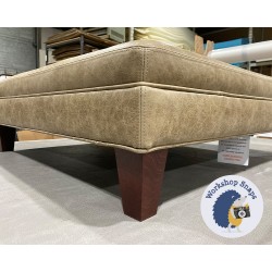 Wentwood Plain Top Footstool with Border 91 x 91cm (36 x 36") Antique Matt Leather Walnut - Single Piped Trim - 5" Tapered Mahogany Leg 5576