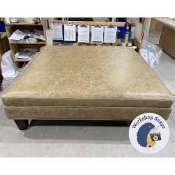 Wentwood Plain Top Footstool with Border 91 x 91cm (36 x 36") Antique Matt Leather Walnut - Single Piped Trim - 5" Tapered Mahogany Leg 5576