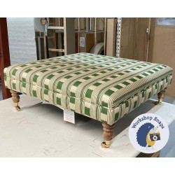 Wentwood Plain Top Footstool with Border 91 x 91cm (36 x 36") COM Christopher Farr Lost and Found Green - 7ins Castor Oak Leg 6967