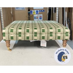 Wentwood Plain Top Footstool with Border 91 x 91cm (36 x 36") COM Christopher Farr Lost and Found Green - 7ins Castor Oak Leg 6967