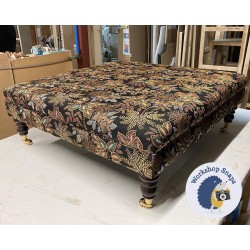 Wentwood Plain Top Footstool with Border 91 x 91cm (36 x 36") COM JustFabrics Belrose Black - 7ins Castor Mahogany Leg 7094