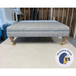 Wentwood Plain Top Footstool with Border 91 x 91cm (36 x 36") COM Nina Campbell Larkana Lavani - 6ins Castor Oak Leg 7038