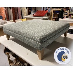 Wentwood Plain Top Footstool with Border 91 x 91cm (36 x 36") COM Romo Calida Dragonfly - 6ins Convex Tapered Oiled Oak Leg 9040