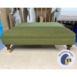Wentwood Plain Top Footstool with Border 91 x 91cm (36 x 36") Soft Weave Forest Green - Single Piped Trim - 6ins Castor Mahogany Leg 7639