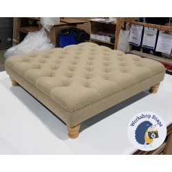 Glenmore Deep Buttoned Footstool with Border 91 x 91cm (36 x 36") Faux Wool Straw - 4ins Turned Leg Natural 4396